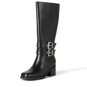 The Drop Women's Sage Tall Biker Boot with Buckles, Black, NWT
